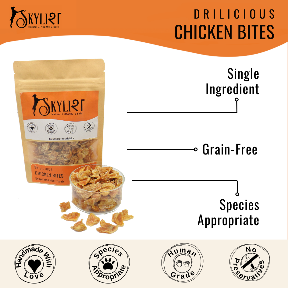 Chicken Bites | Dehydrated & Boneless Treats for Dogs | Nutrient-Rich Food | Single Ingredient & Protein | Species Appropriate | Gluten & Preservatives Free