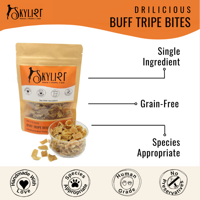Buff Tripe Bites, Single Ingredient, Single Protein, Species Appropriate, Gluten Free, No Preservatives