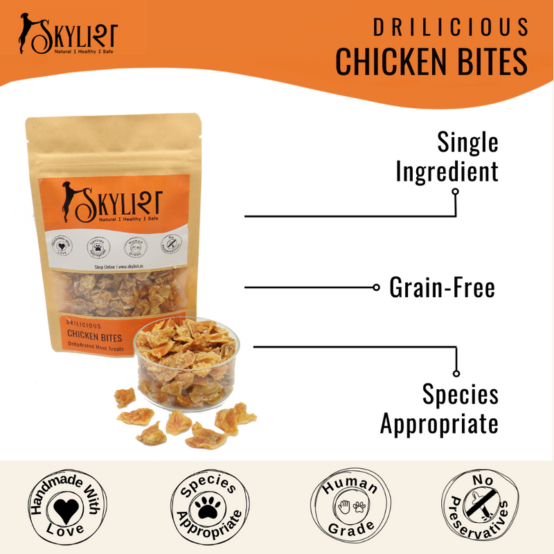 Skylish Dehydrated Boneless Chicken Bites for Dogs | Nutrient-Rich Food | Single Ingredient & Protein | Species Appropriate | Gluten & Preservatives Free