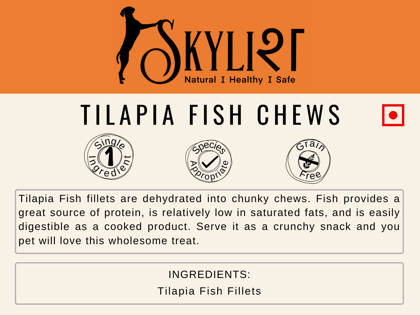 Tilapia Fish Chews, Single Ingredient, Single Protein, Species Appropriate, Gluten Free, No Preservatives